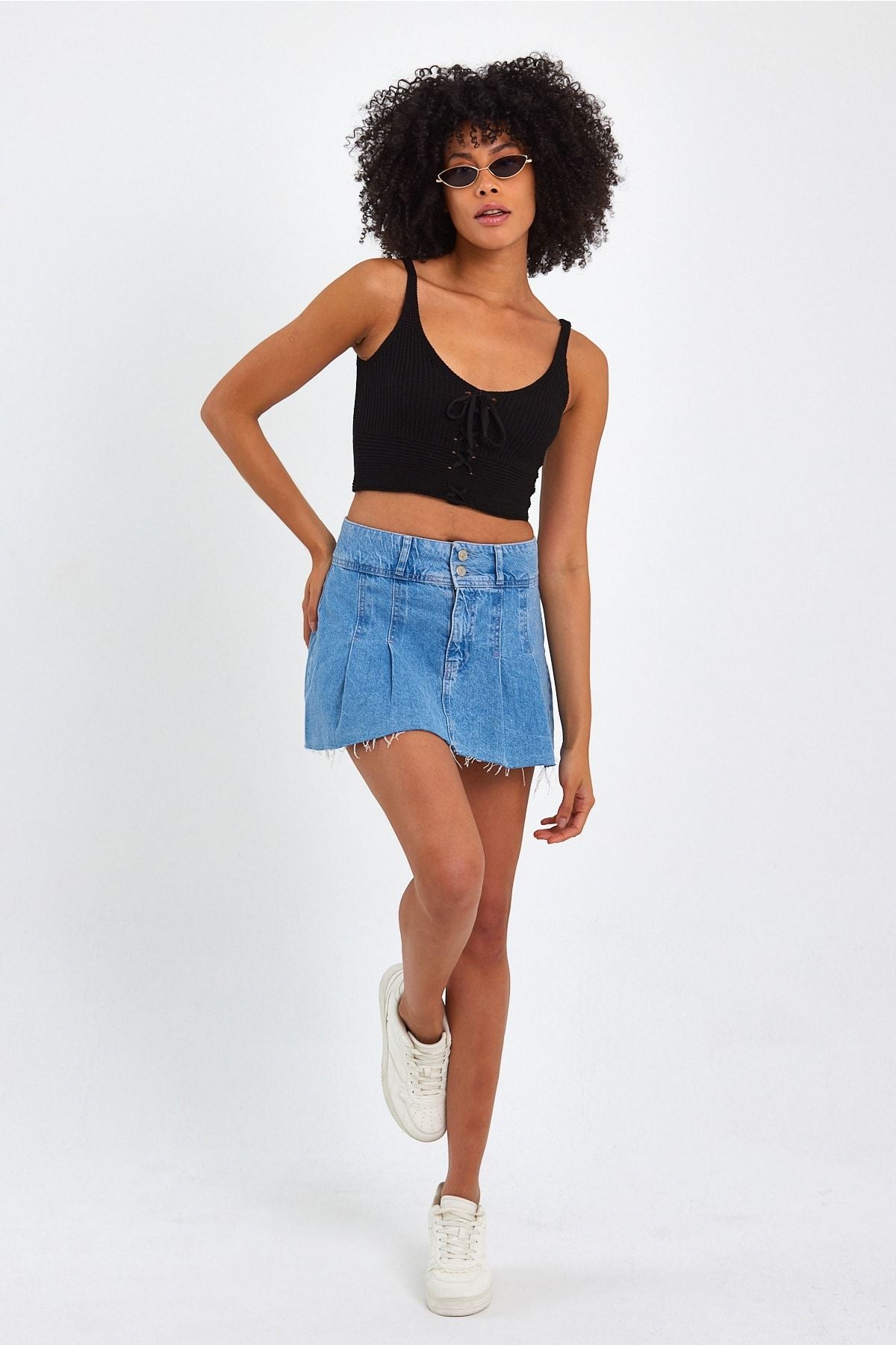 Women's Cross Lace Knit Crop Blouse