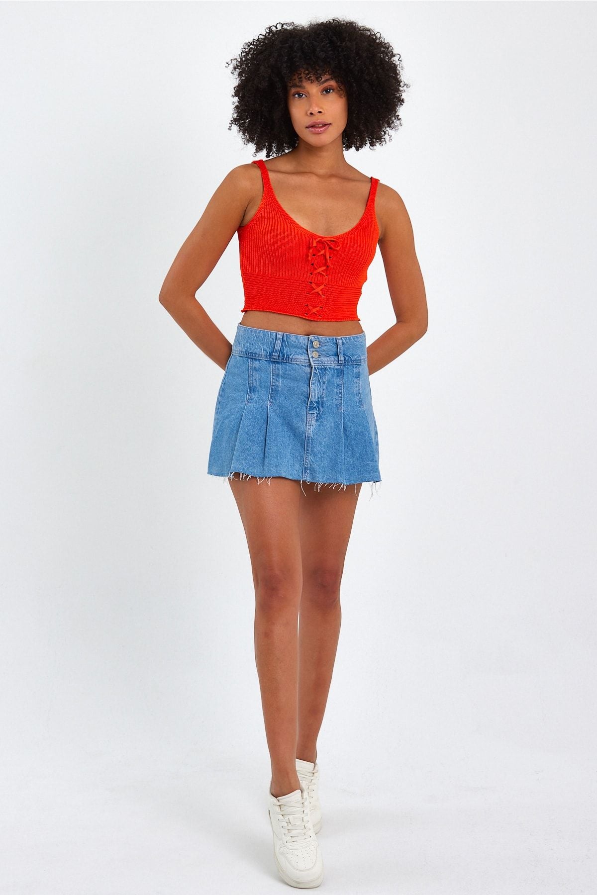 Women's Cross Lace Knit Crop Blouse