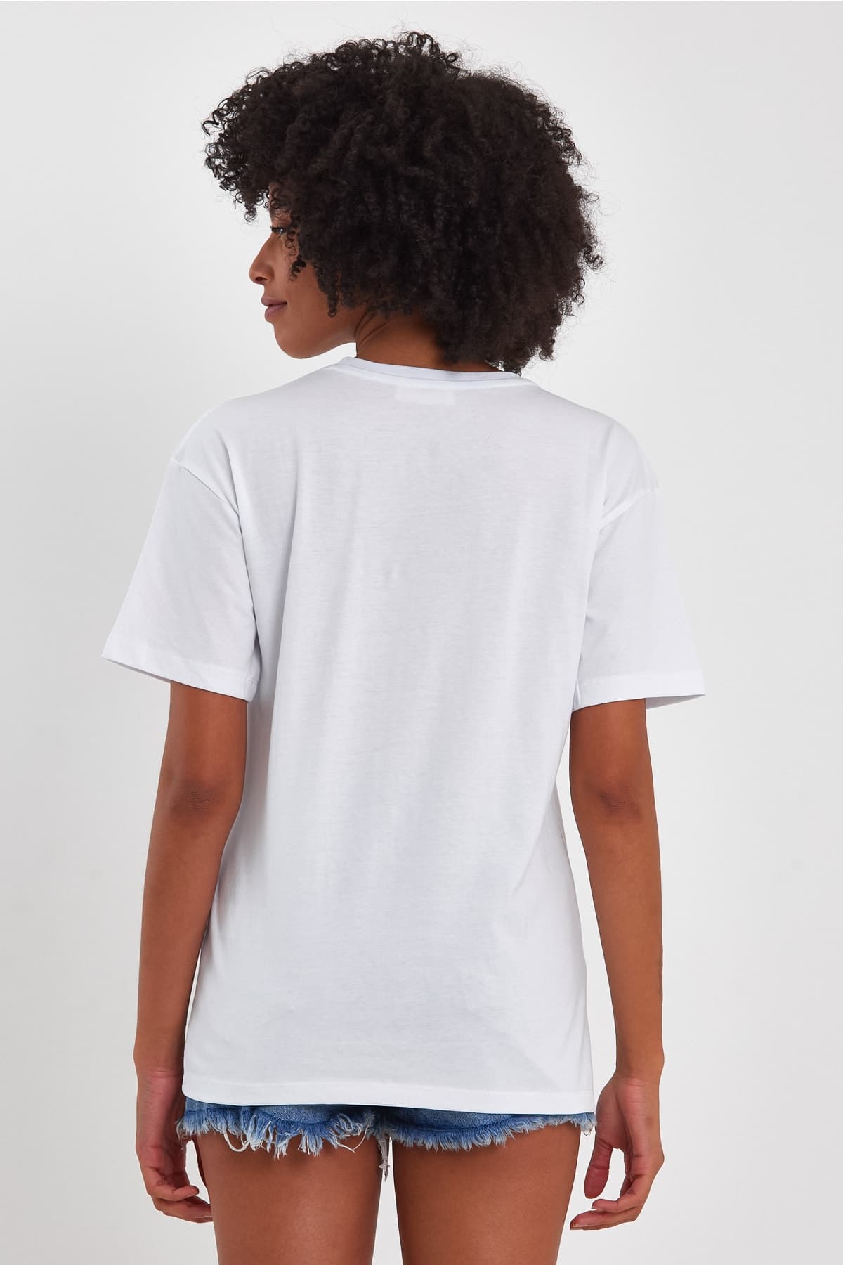 Look Oversize Baskılı Basic T-Shirt - Beyaz