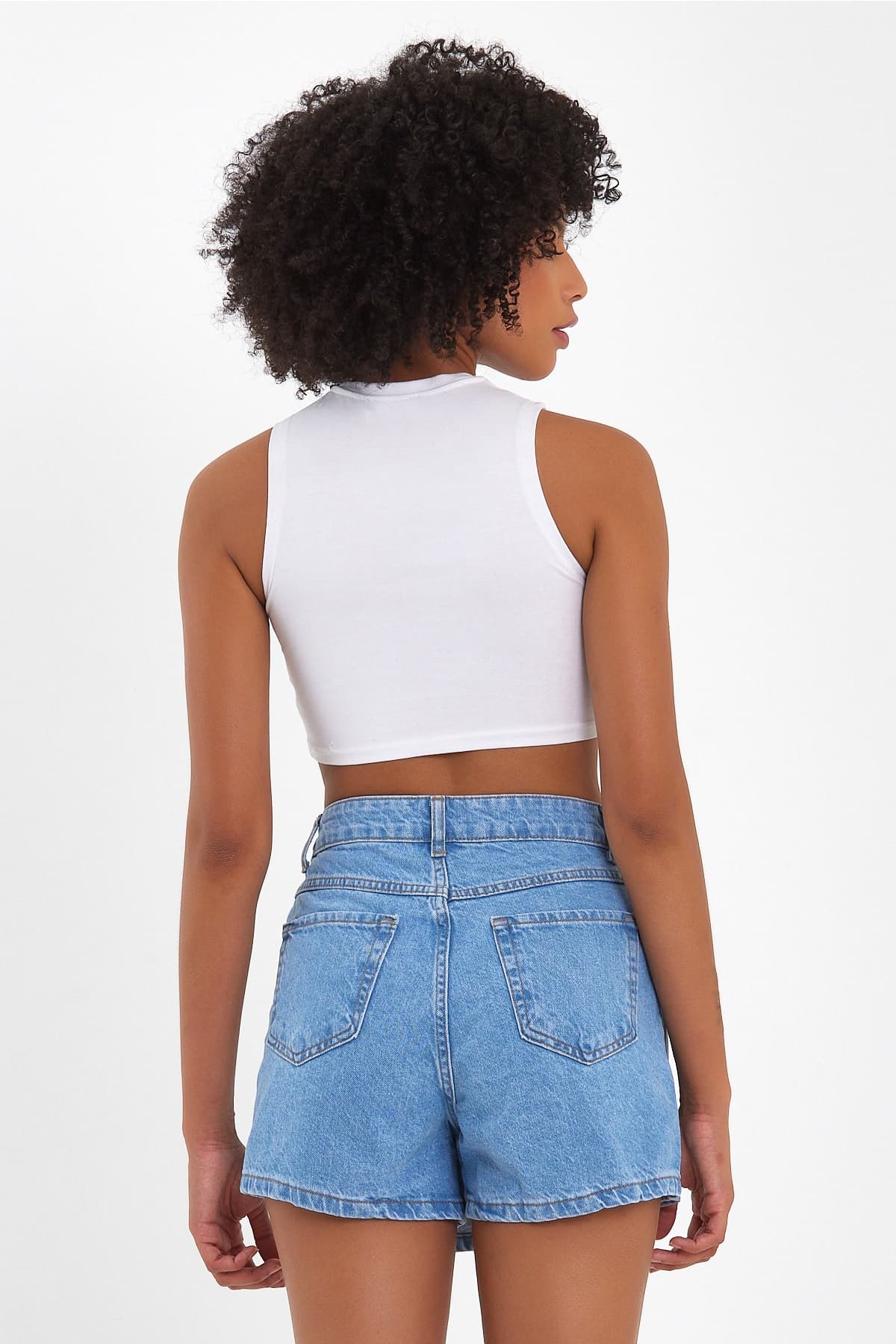 Önü Düğmeli Kot Şort Etek - Denim Mavi