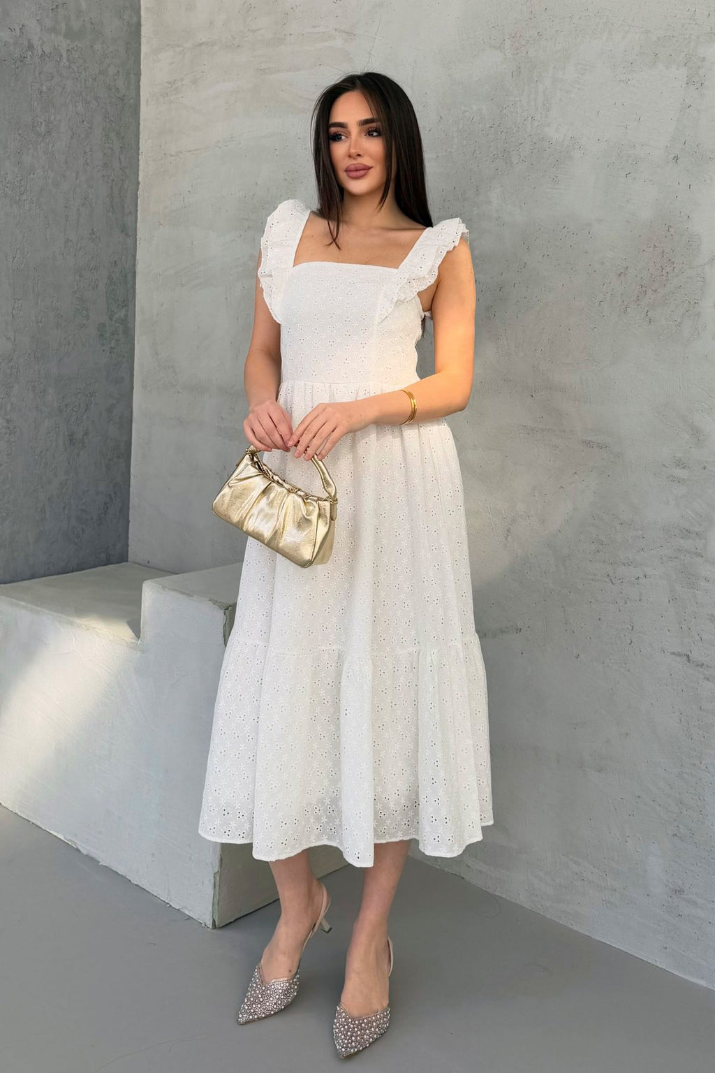 100% Viscose Bohemian Alaçatı Dress Shoulder Strap Lace Viscose Dress