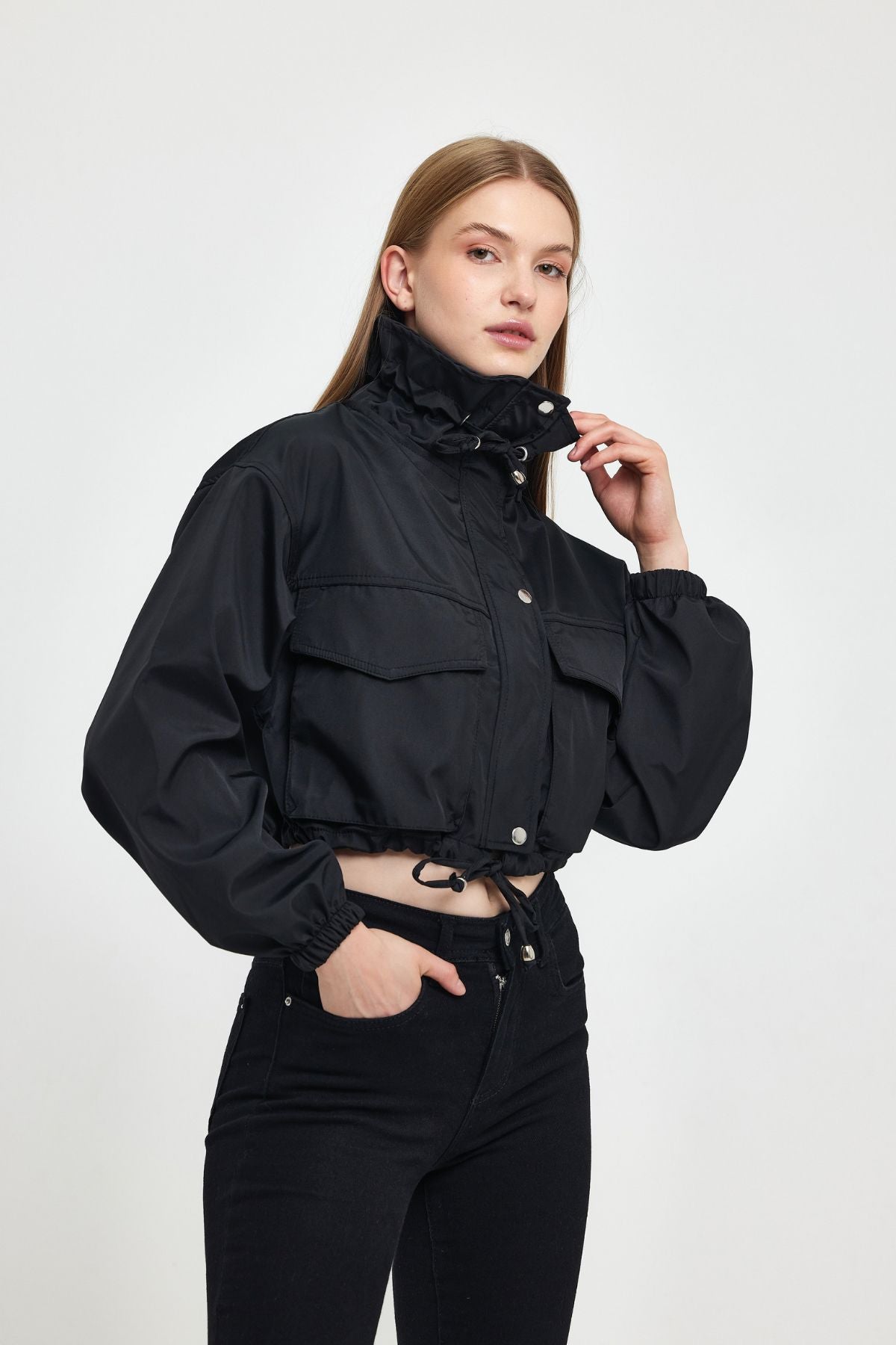 Bondit Double Pocket Rope Tied Seasonal Crop Jacket