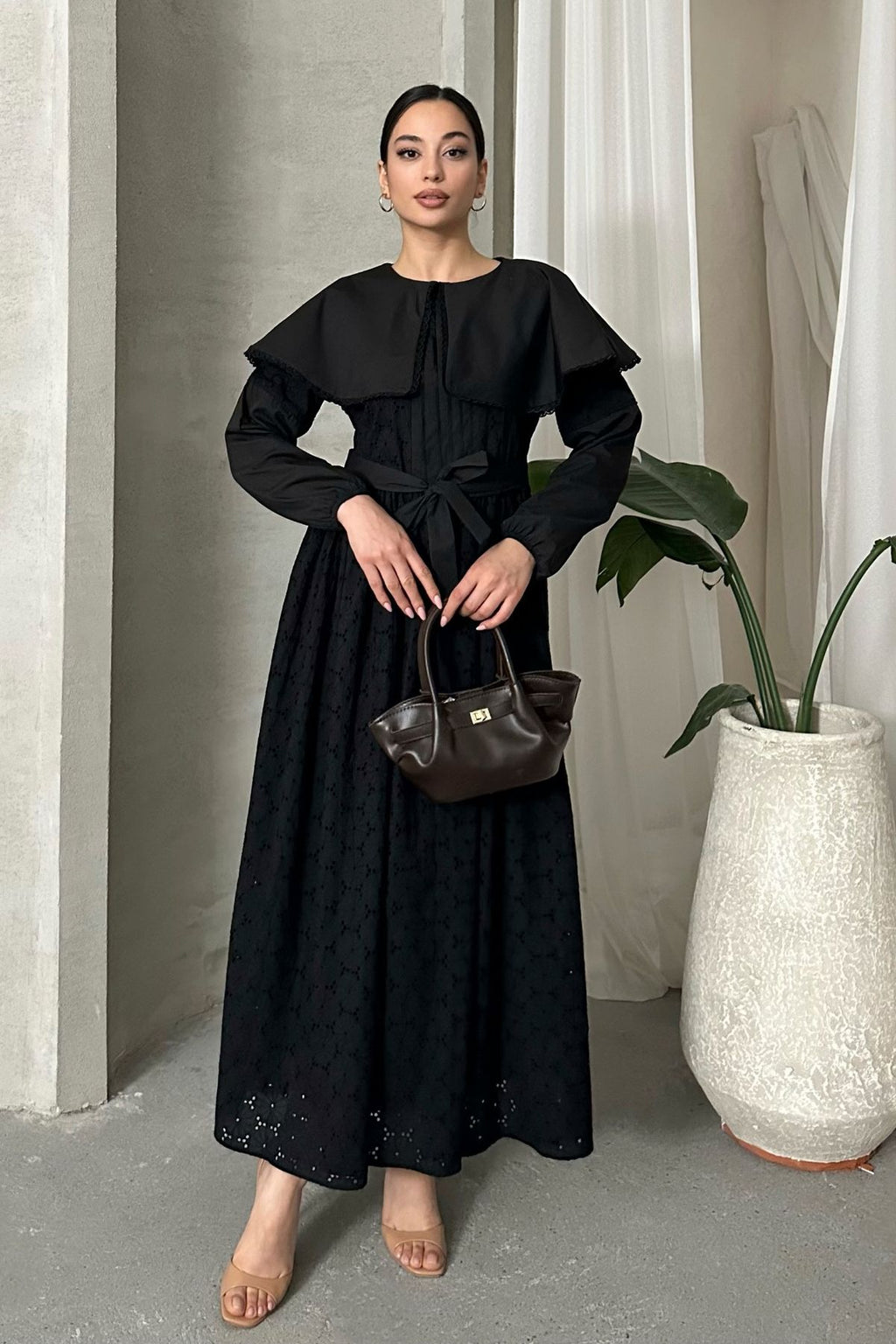 IMPORTED SPECIAL DESIGN CAPE COLLAR LINED BELT 100% COTTON FISTO DRESS SUITABLE FOR HIJAB