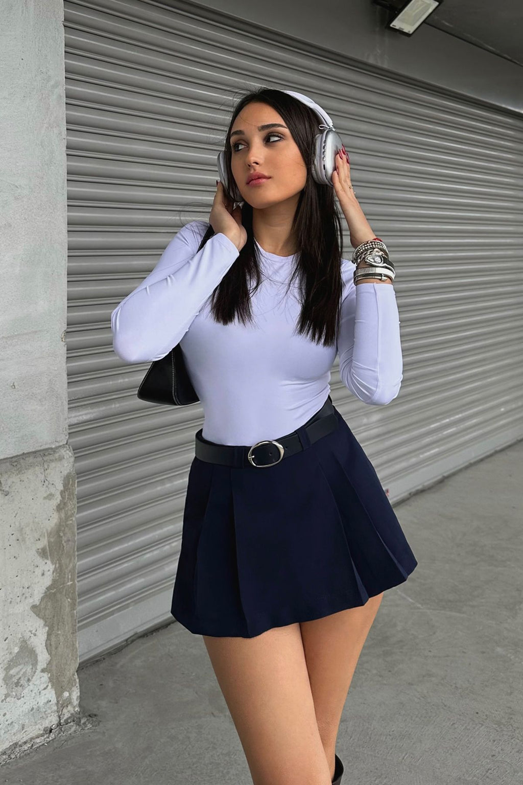 SS2024 Front Pleated Belt Detailed Short Skirt