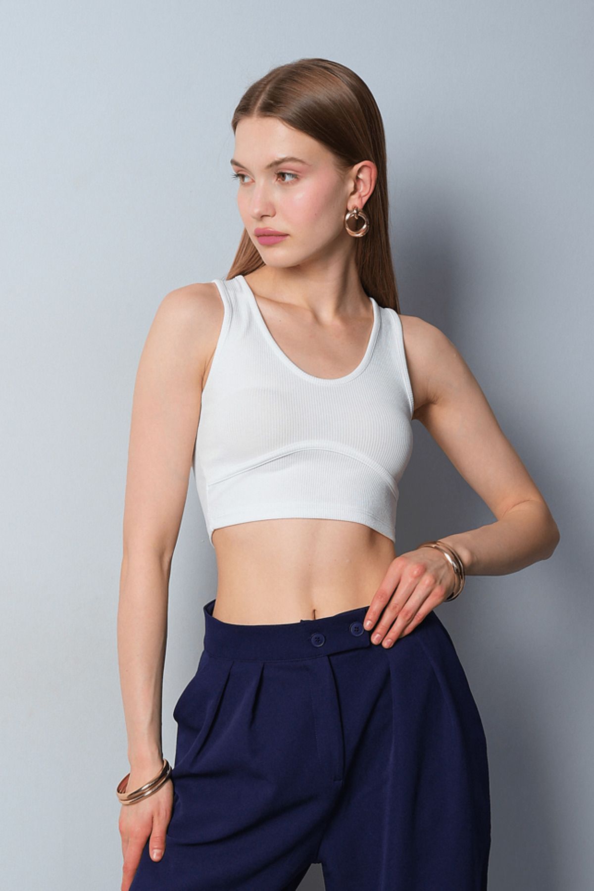 Women's Strappy Piece Detail Ribbed Crop