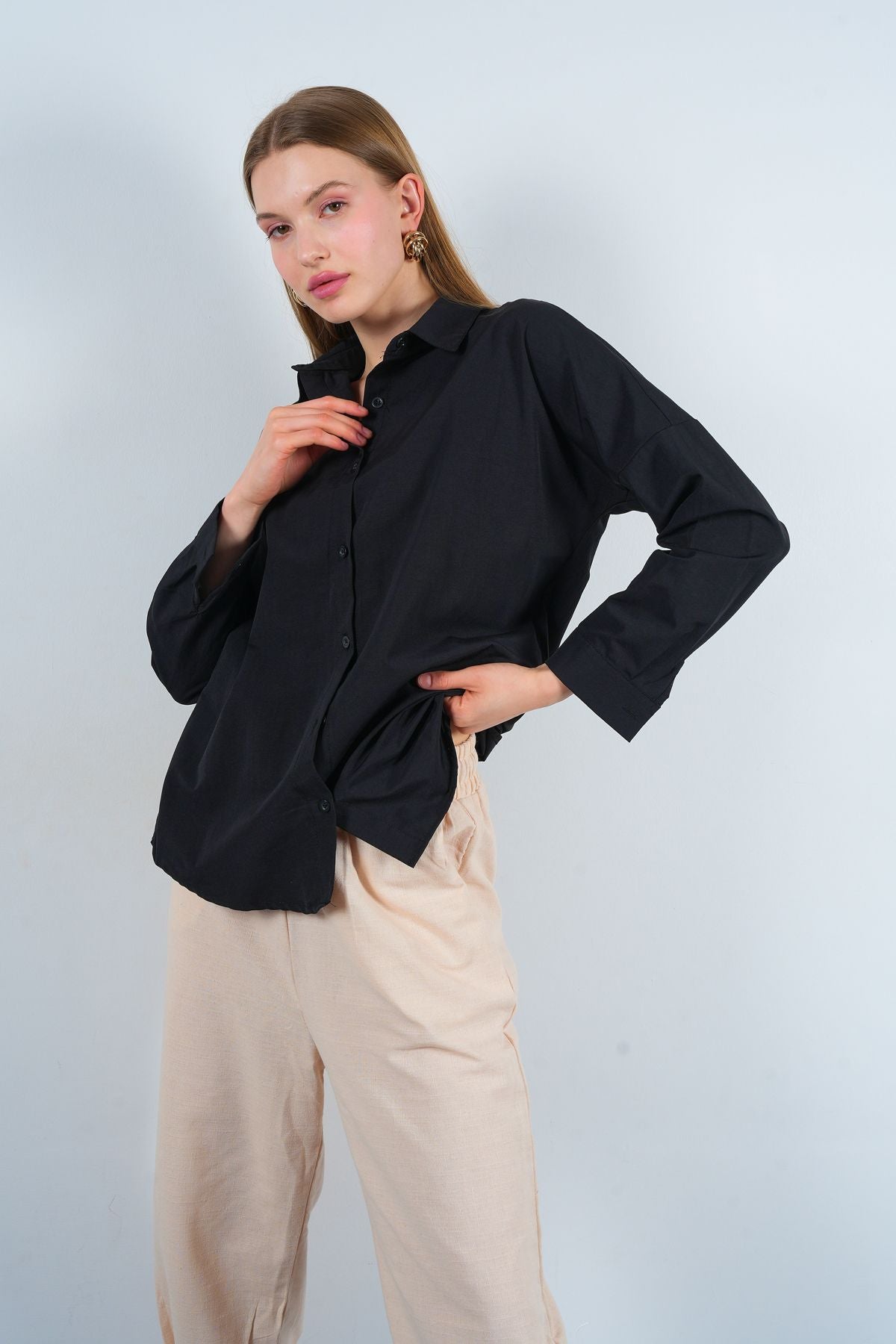 SS24 Oversize Poplin Fabric Pocket Long Sleeve Cotton Shirt