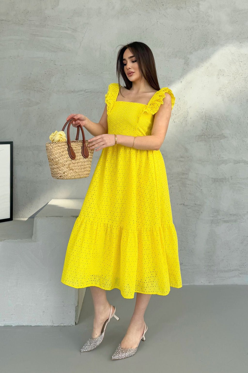 100% Viscose Bohemian Alaçatı Dress Shoulder Strap Lace Viscose Dress