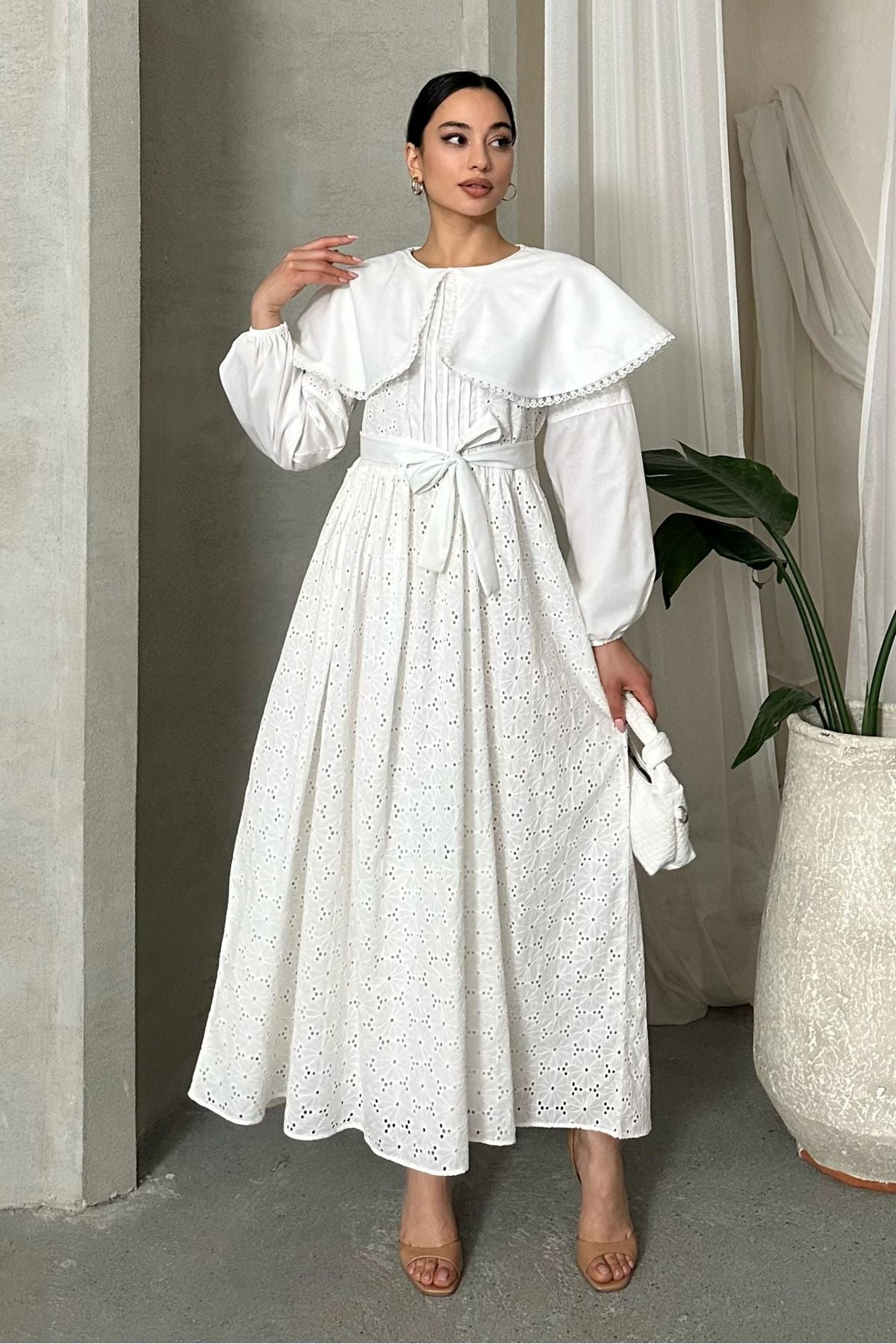 IMPORTED SPECIAL DESIGN CAPE COLLAR LINED BELT 100% COTTON FISTO DRESS SUITABLE FOR HIJAB