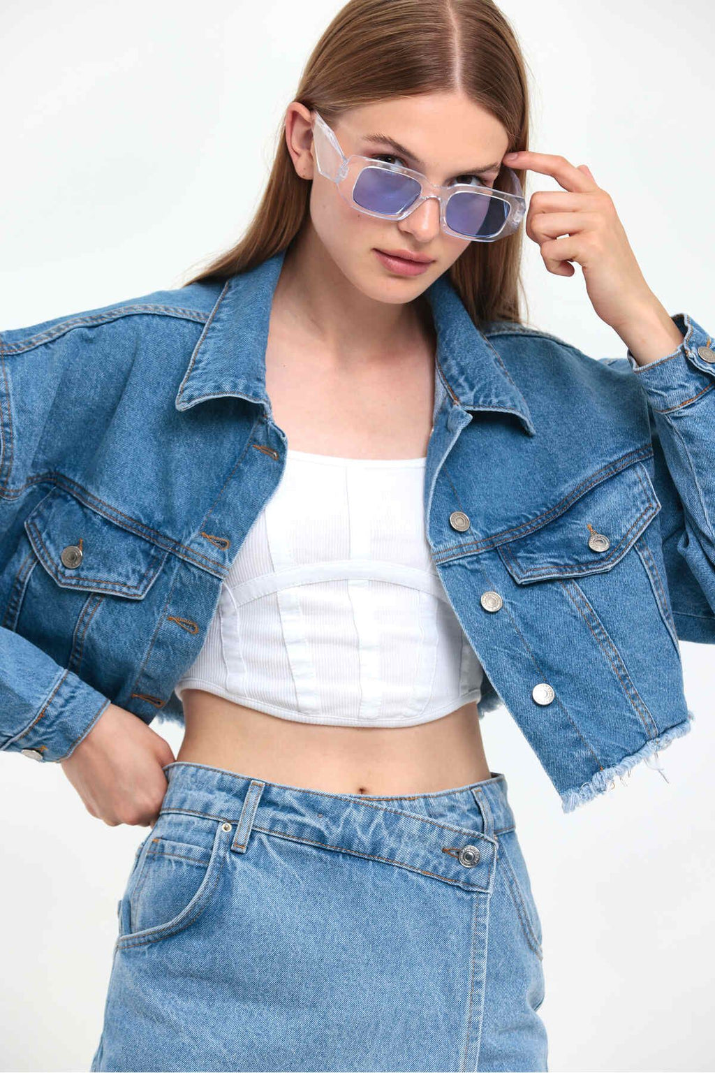 Women's Tassel Crop Jean Denim Jacket