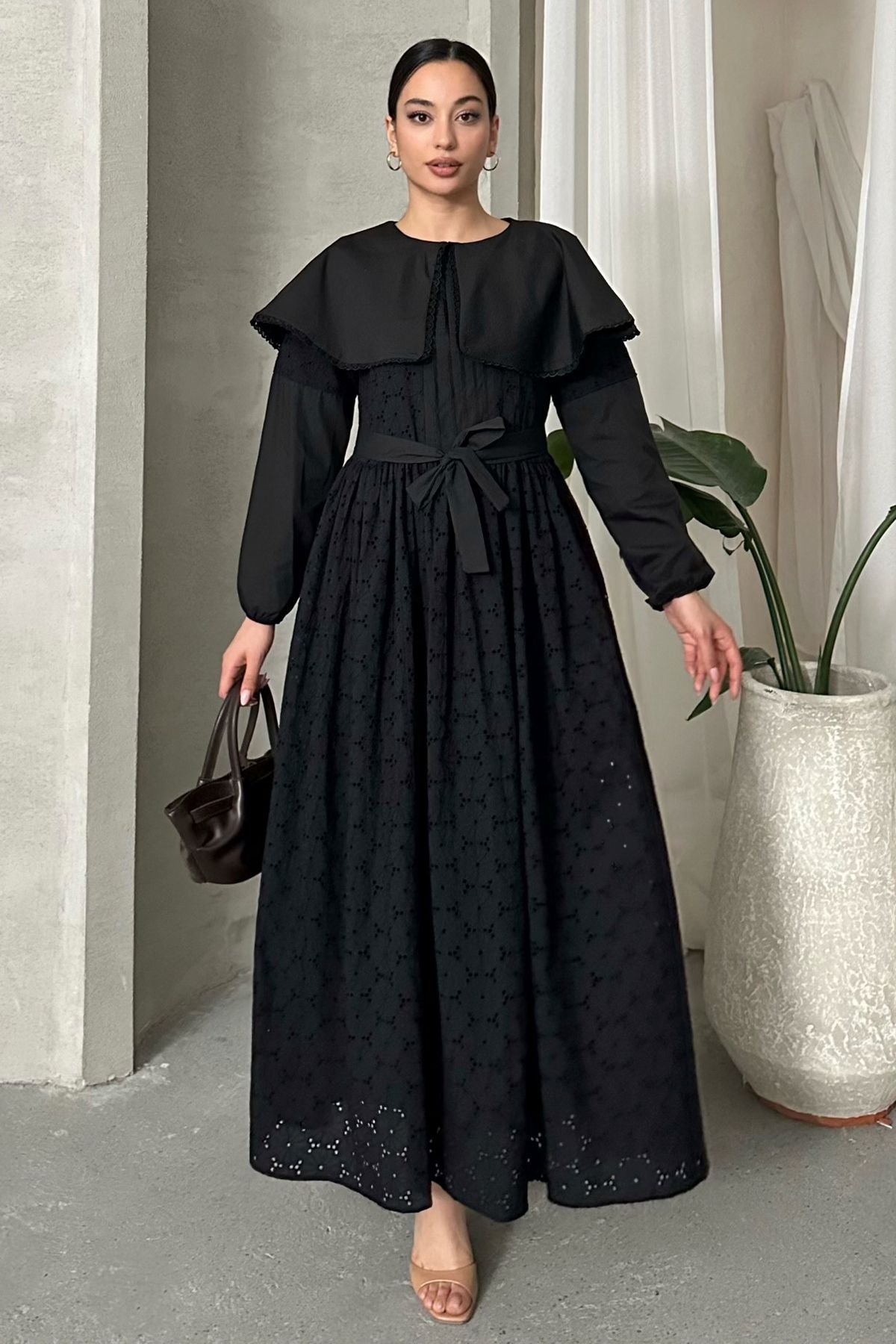 IMPORTED SPECIAL DESIGN CAPE COLLAR LINED BELT 100% COTTON FISTO DRESS SUITABLE FOR HIJAB