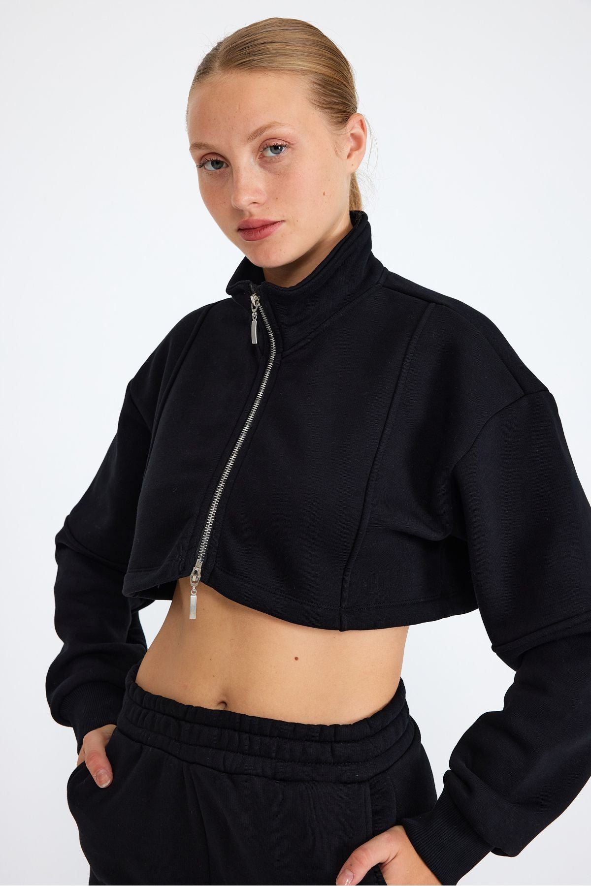 2024 Double Zipper Soft Oversize Crop Cardigan