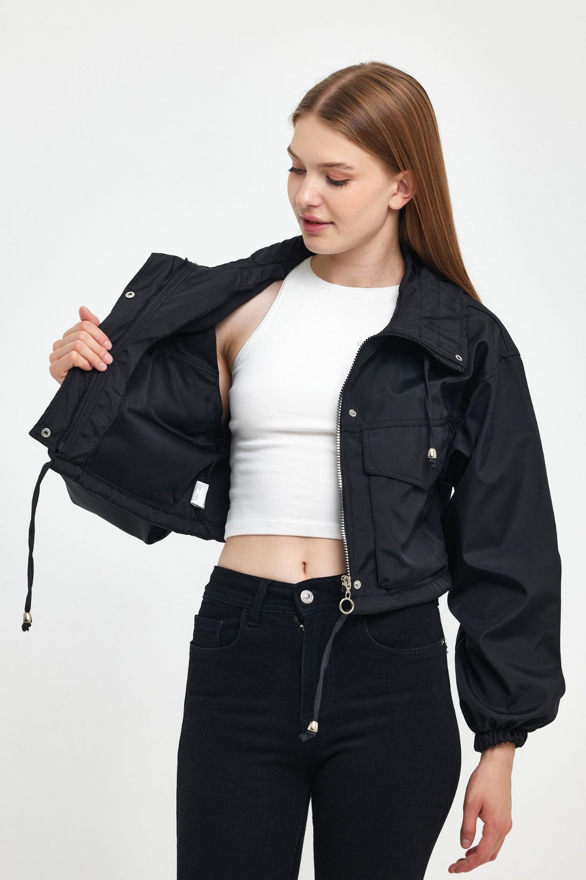Bondit Double Pocket Rope Tied Seasonal Crop Jacket