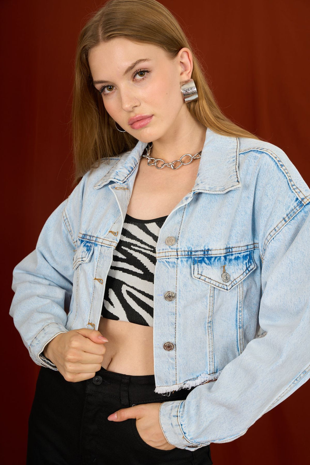 Women's Tassel Crop Jean Denim Jacket