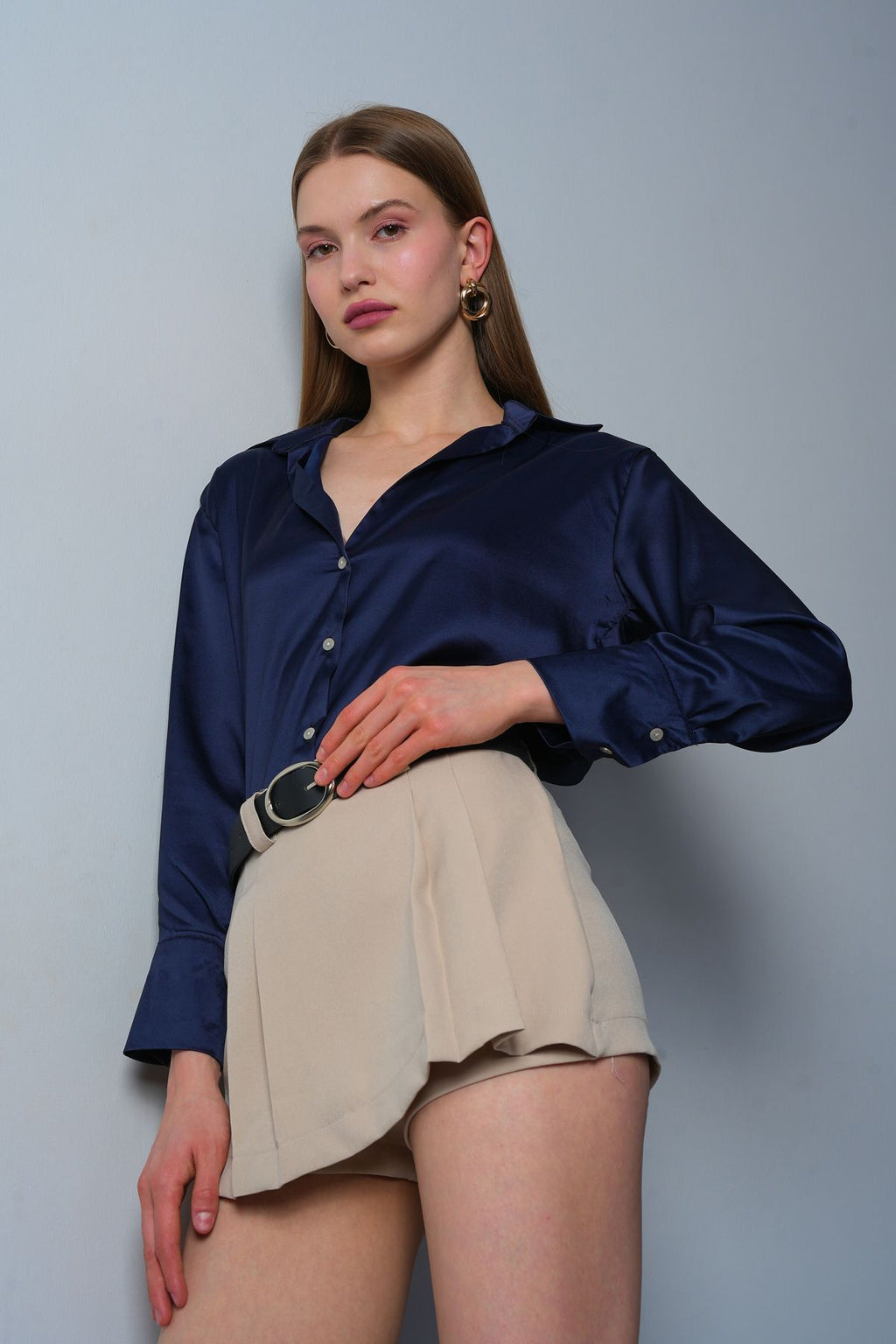 SS2024 Front Pleated Belt Detailed Short Skirt