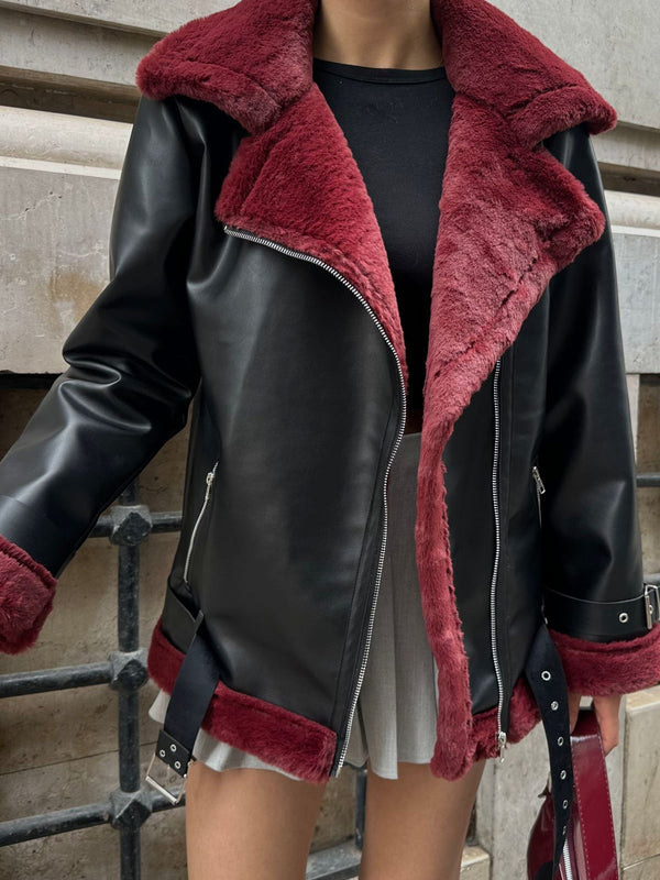 Premium Leather Toscana Laminated Belted Jacket Inner Lining Detailed Luxury Women's Coat