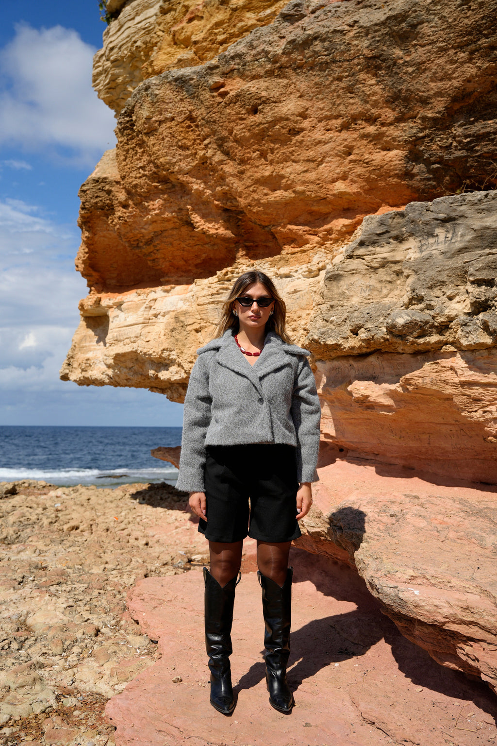 Kruvaze Yaka Astarlı Düğmeli Kaşe Ceket