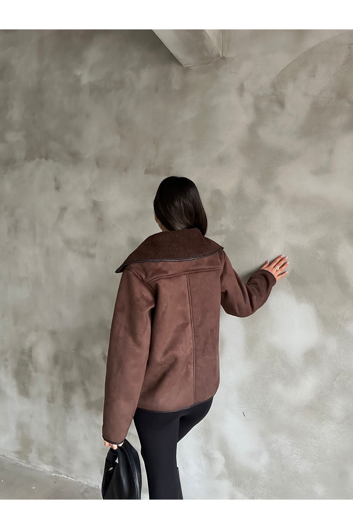 PLUSH INSIDE, SUEDE OUTSIDE COAT WITH POCKETS