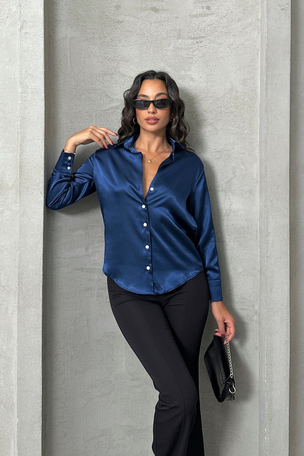 Yeni Sezon 24 New Color Saten Gömlek Uzun Kol Asede