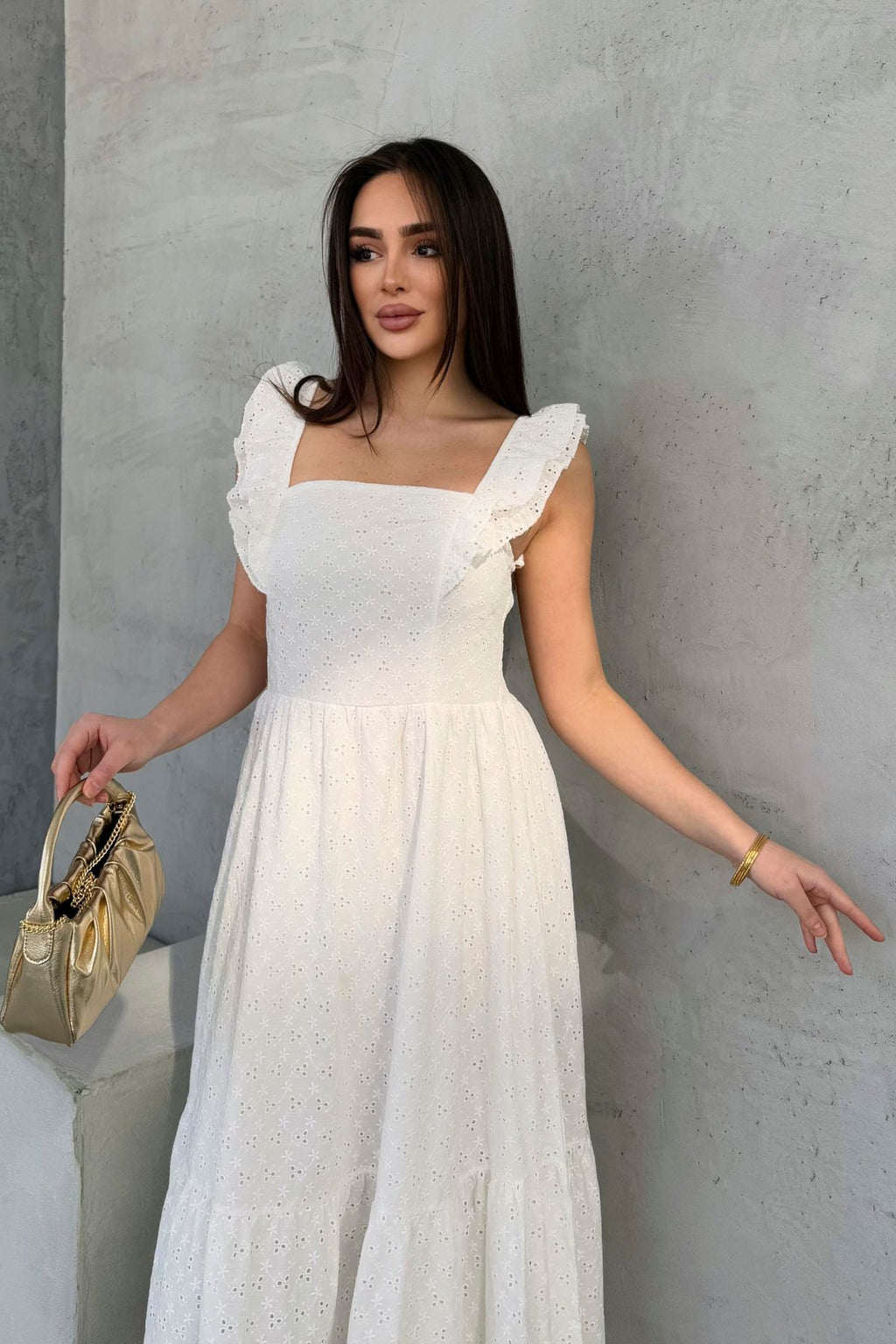 100% Viscose Bohemian Alaçatı Dress Shoulder Strap Lace Viscose Dress