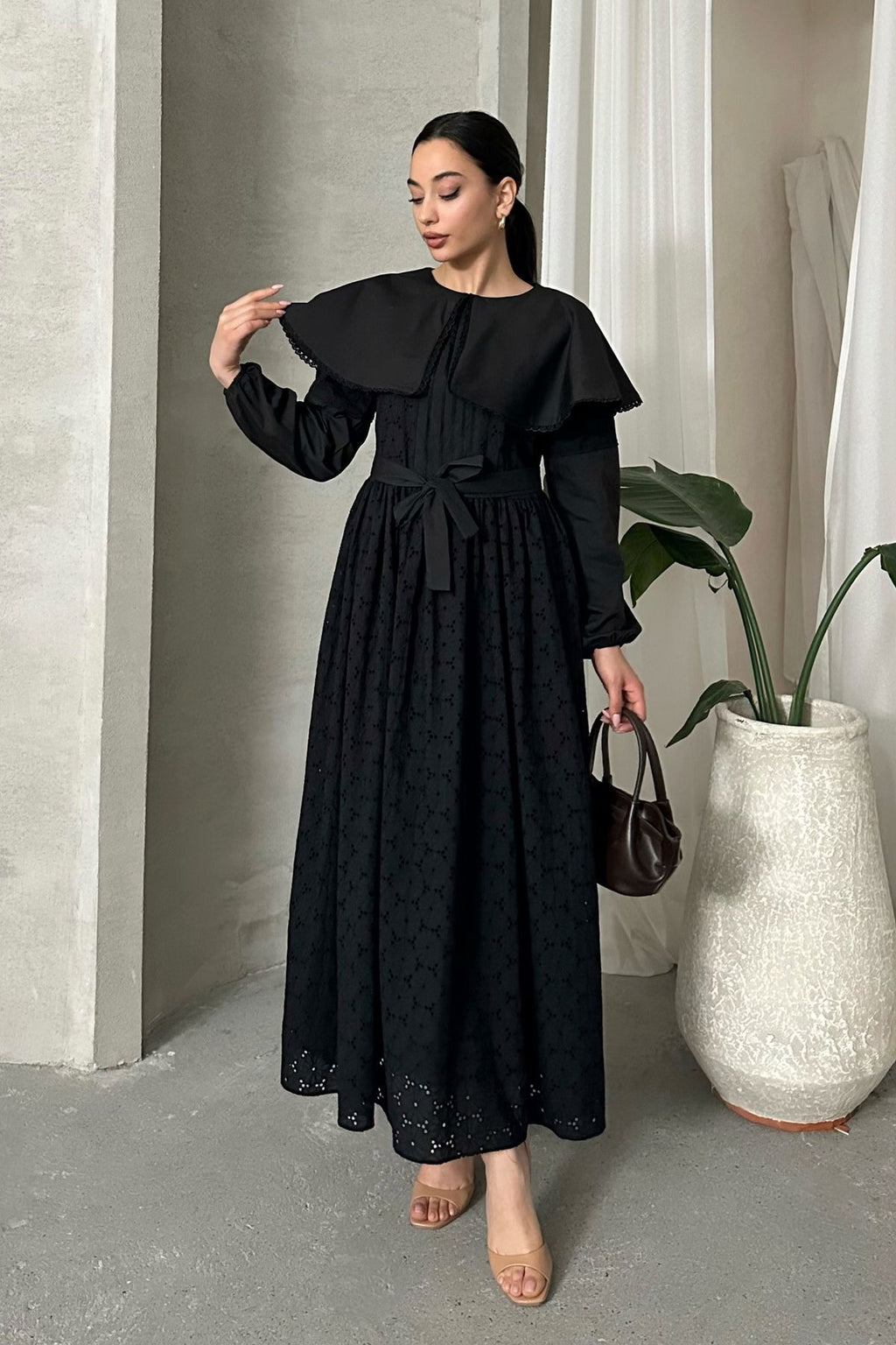 IMPORTED SPECIAL DESIGN CAPE COLLAR LINED BELT 100% COTTON FISTO DRESS SUITABLE FOR HIJAB