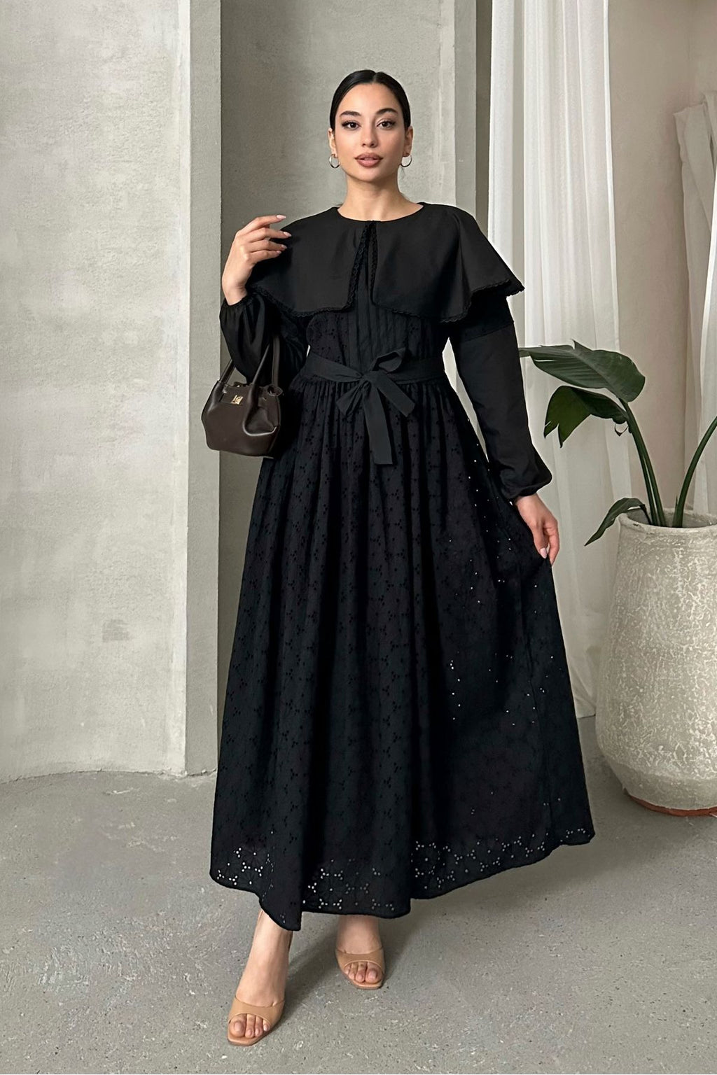 IMPORTED SPECIAL DESIGN CAPE COLLAR LINED BELT 100% COTTON FISTO DRESS SUITABLE FOR HIJAB