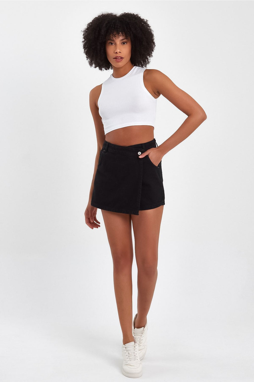 Button Front Denim Shorts Skirt