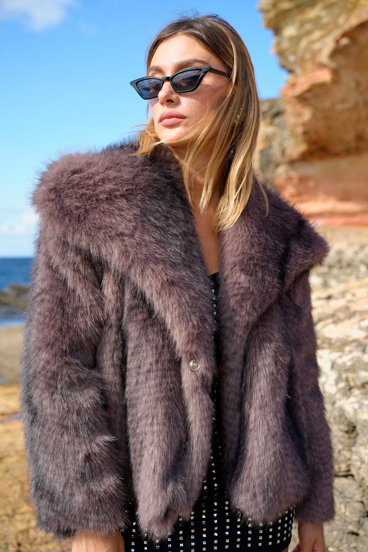 Yumuşak Doku Astarlı Cepli Desenli Şal Yaka Premium Mont