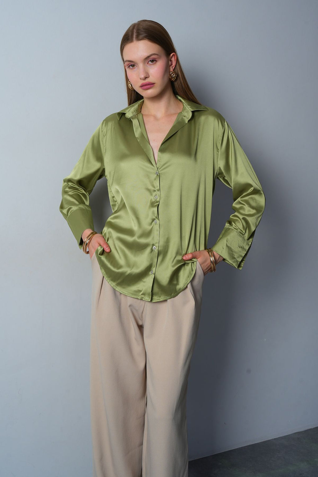 New Season 24 New Color Satin Shirt Long Sleeve Asede