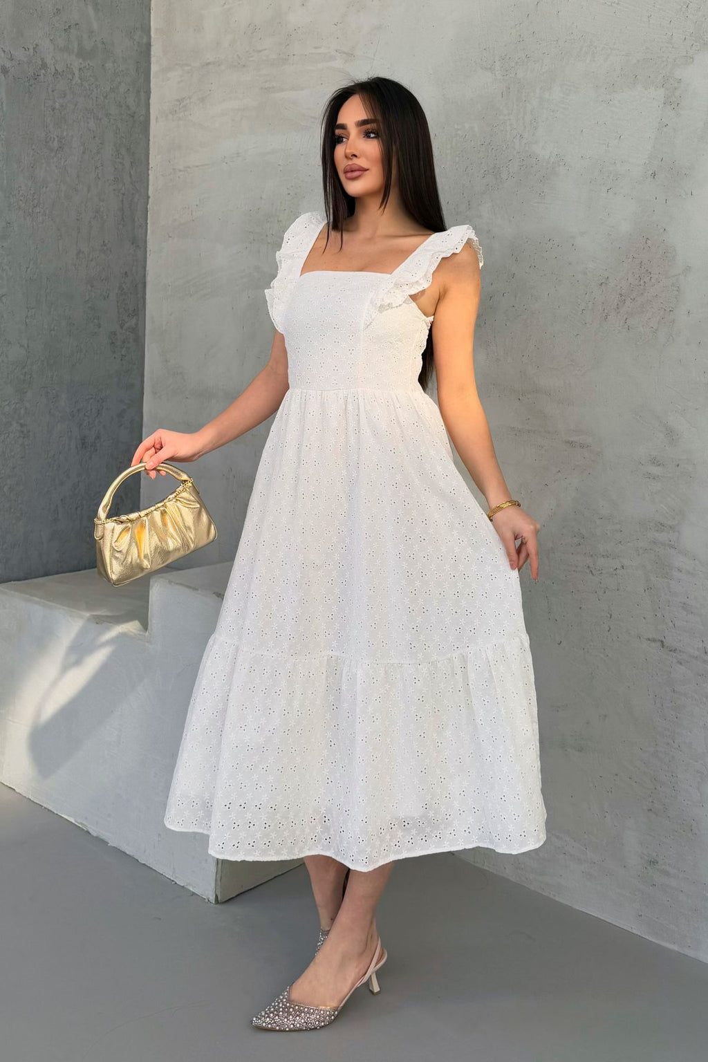100% Viscose Bohemian Alaçatı Dress Shoulder Strap Lace Viscose Dress