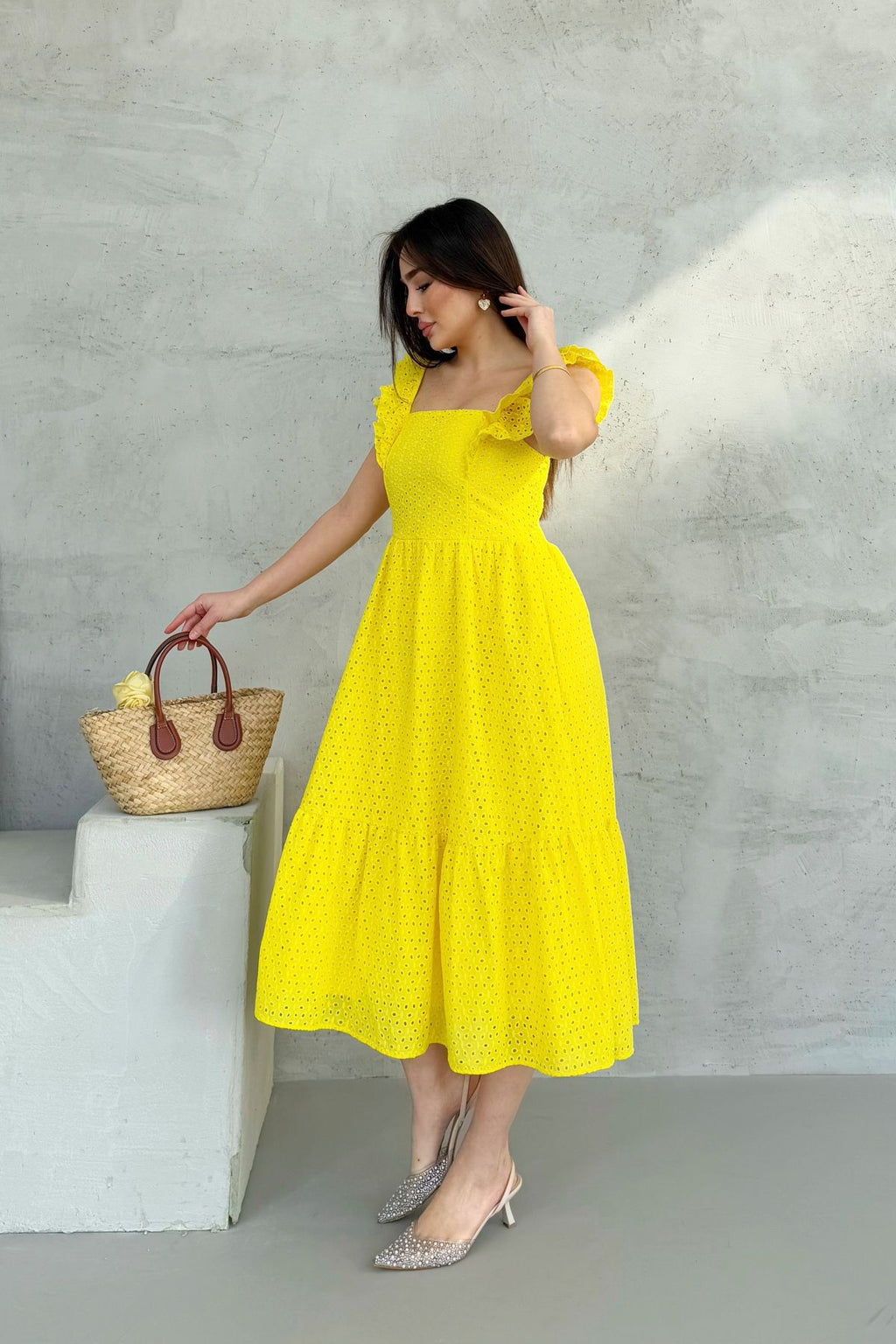 100% Viscose Bohemian Alaçatı Dress Shoulder Strap Lace Viscose Dress