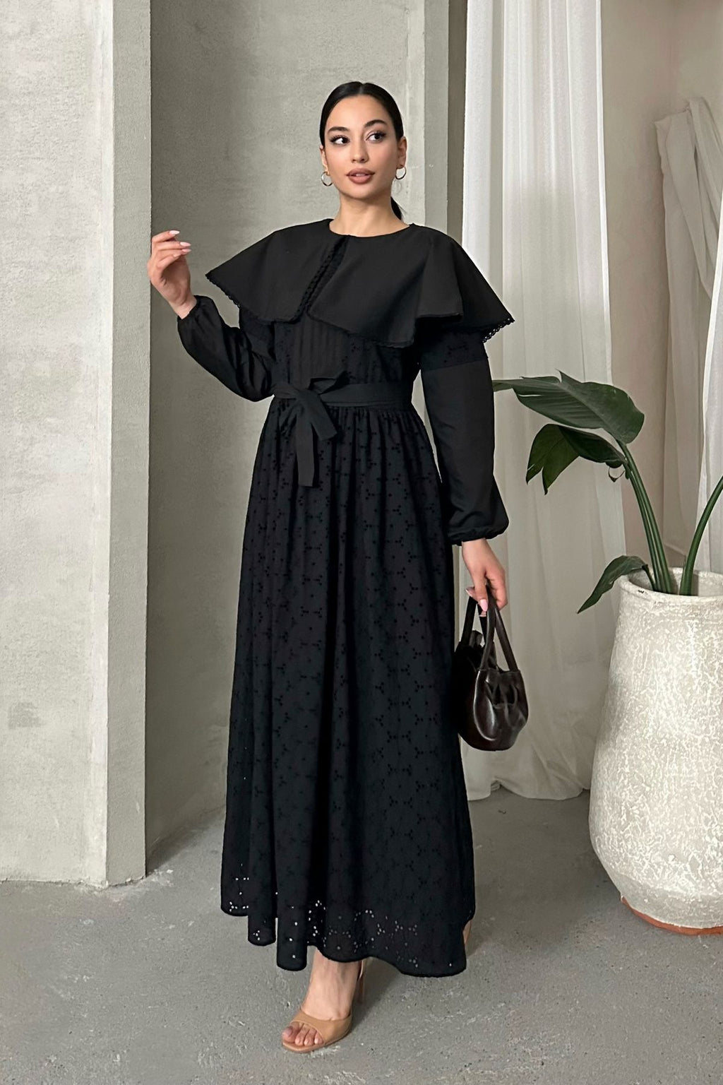 IMPORTED SPECIAL DESIGN CAPE COLLAR LINED BELT 100% COTTON FISTO DRESS SUITABLE FOR HIJAB