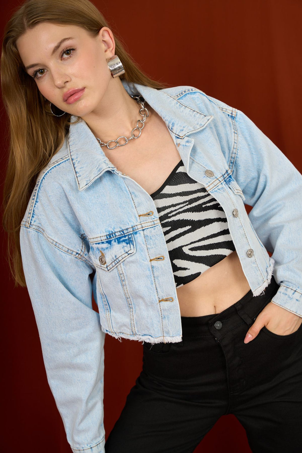 Women's Tassel Crop Jean Denim Jacket