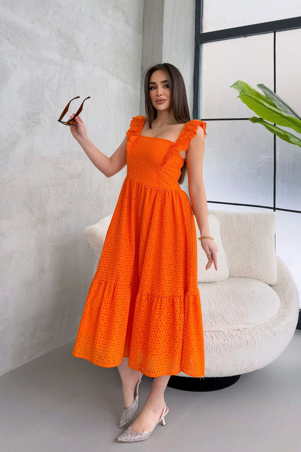 100% Viscose Bohemian Alaçatı Dress Shoulder Strap Lace Viscose Dress