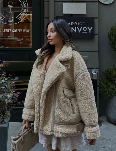 Kruvaze Yaka ZR Model Premium Biyeli Cepli Peluş Mont