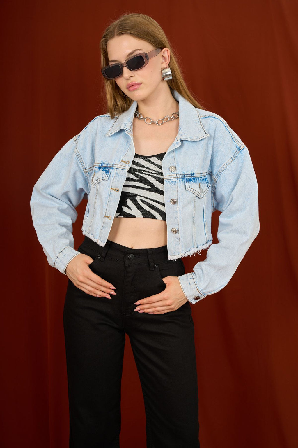 Women's Tassel Crop Jean Denim Jacket