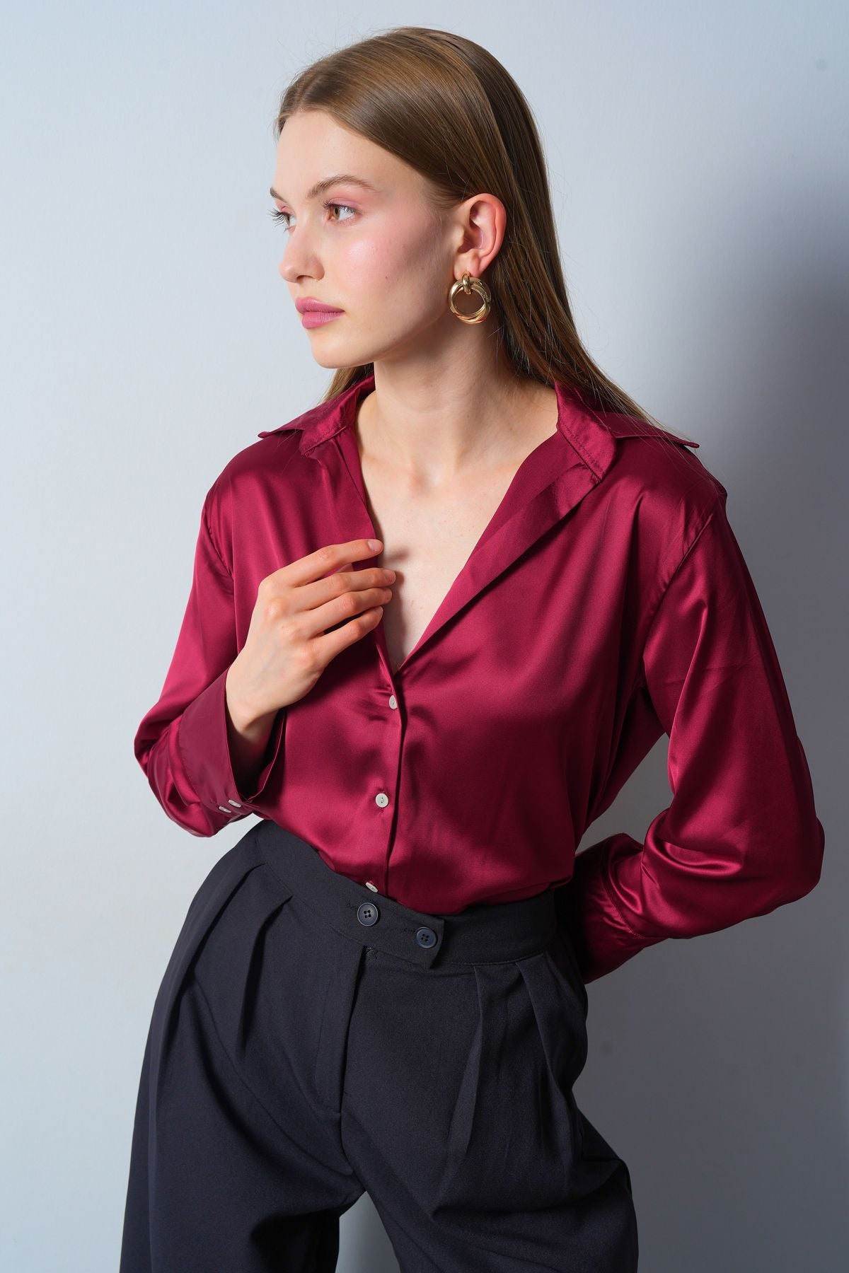 New Season 24 New Color Satin Shirt Long Sleeve Asede