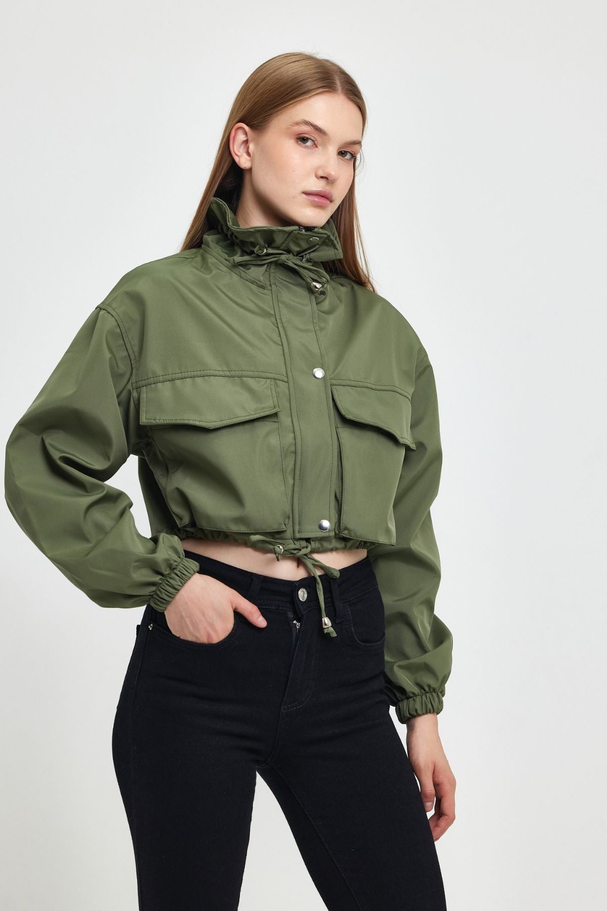 Bondit Double Pocket Rope Tied Seasonal Crop Jacket