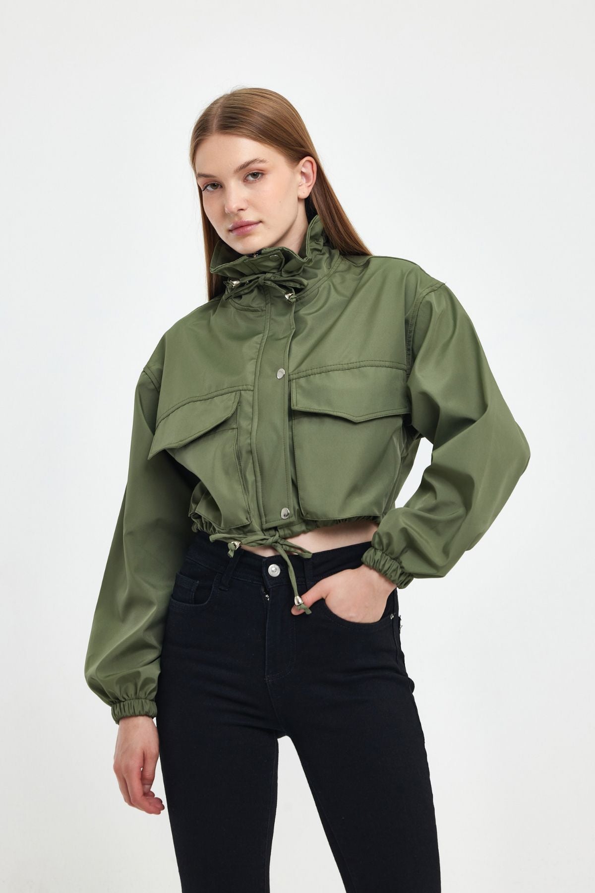 Bondit Double Pocket Rope Tied Seasonal Crop Jacket