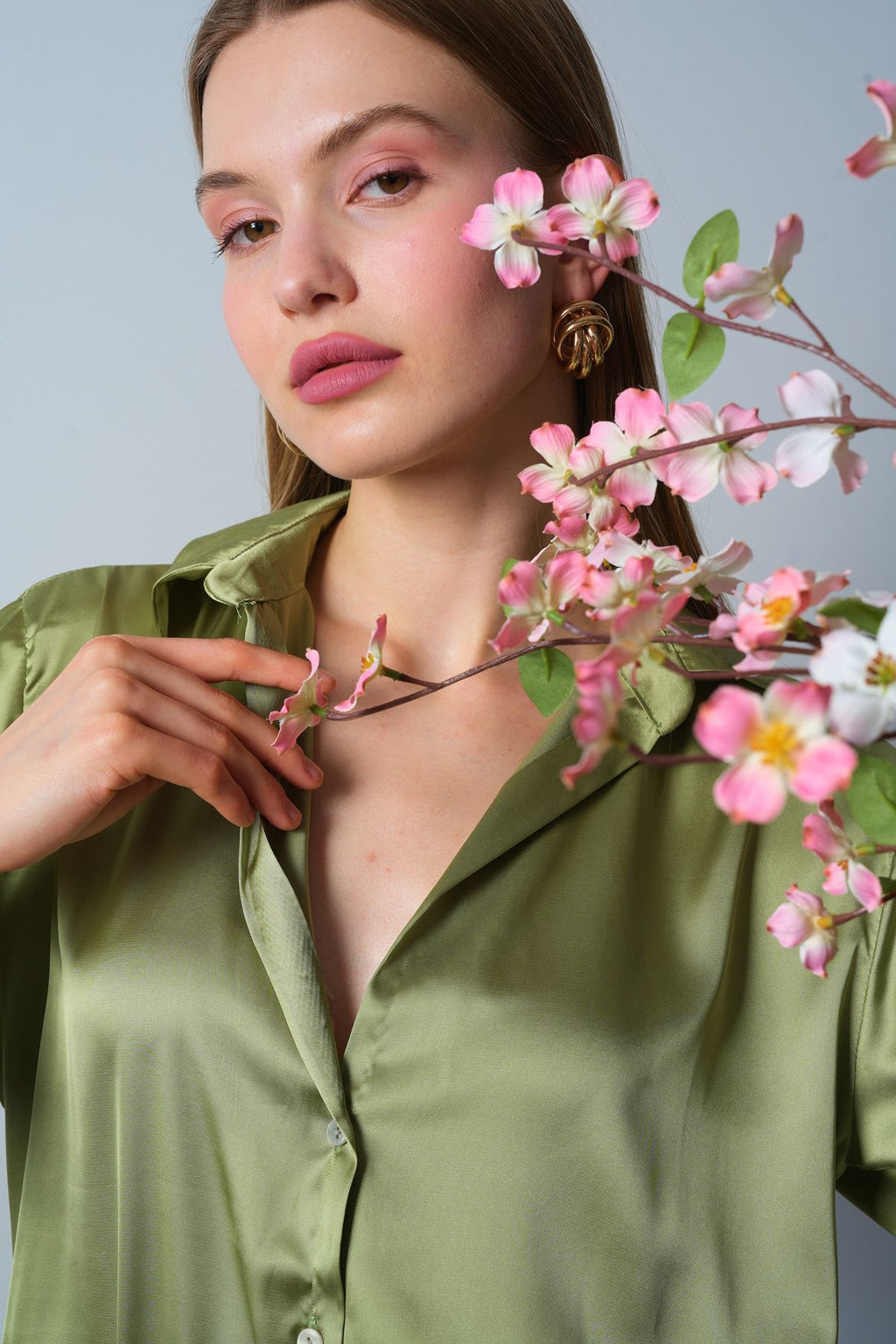 New Season 24 New Color Satin Shirt Long Sleeve Asede