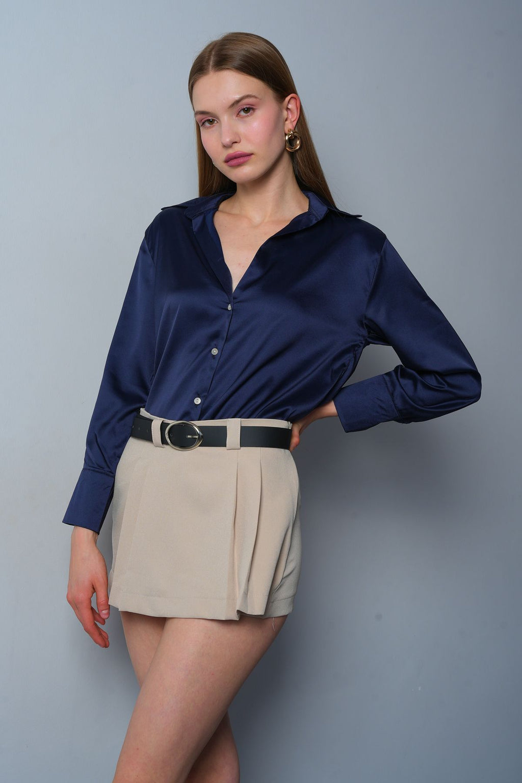 SS2024 Front Pleated Belt Detailed Short Skirt