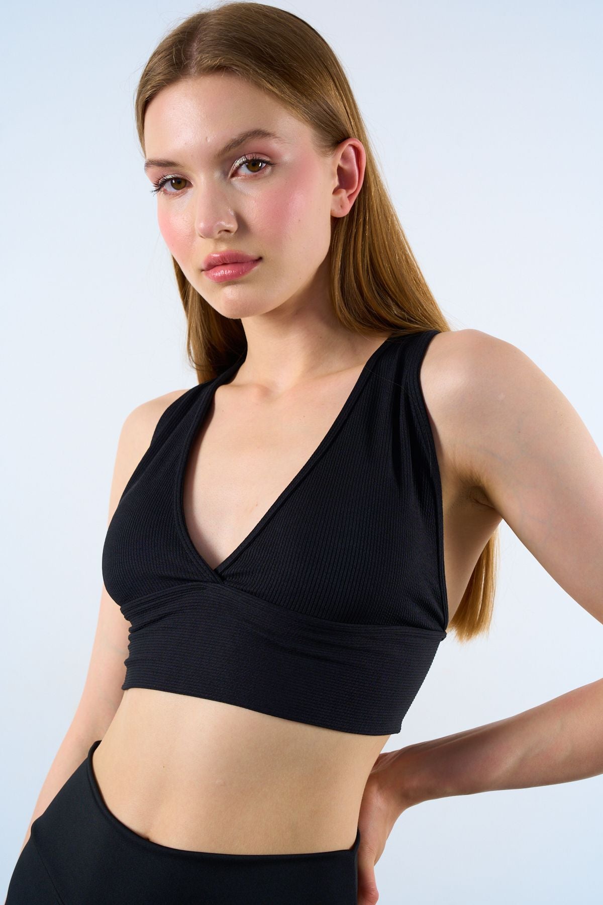Back Detail Ribbed Bustier with Sponge