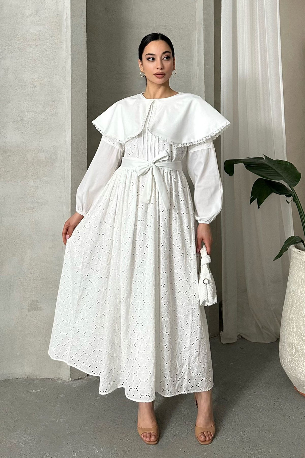 IMPORTED SPECIAL DESIGN CAPE COLLAR LINED BELT 100% COTTON FISTO DRESS SUITABLE FOR HIJAB