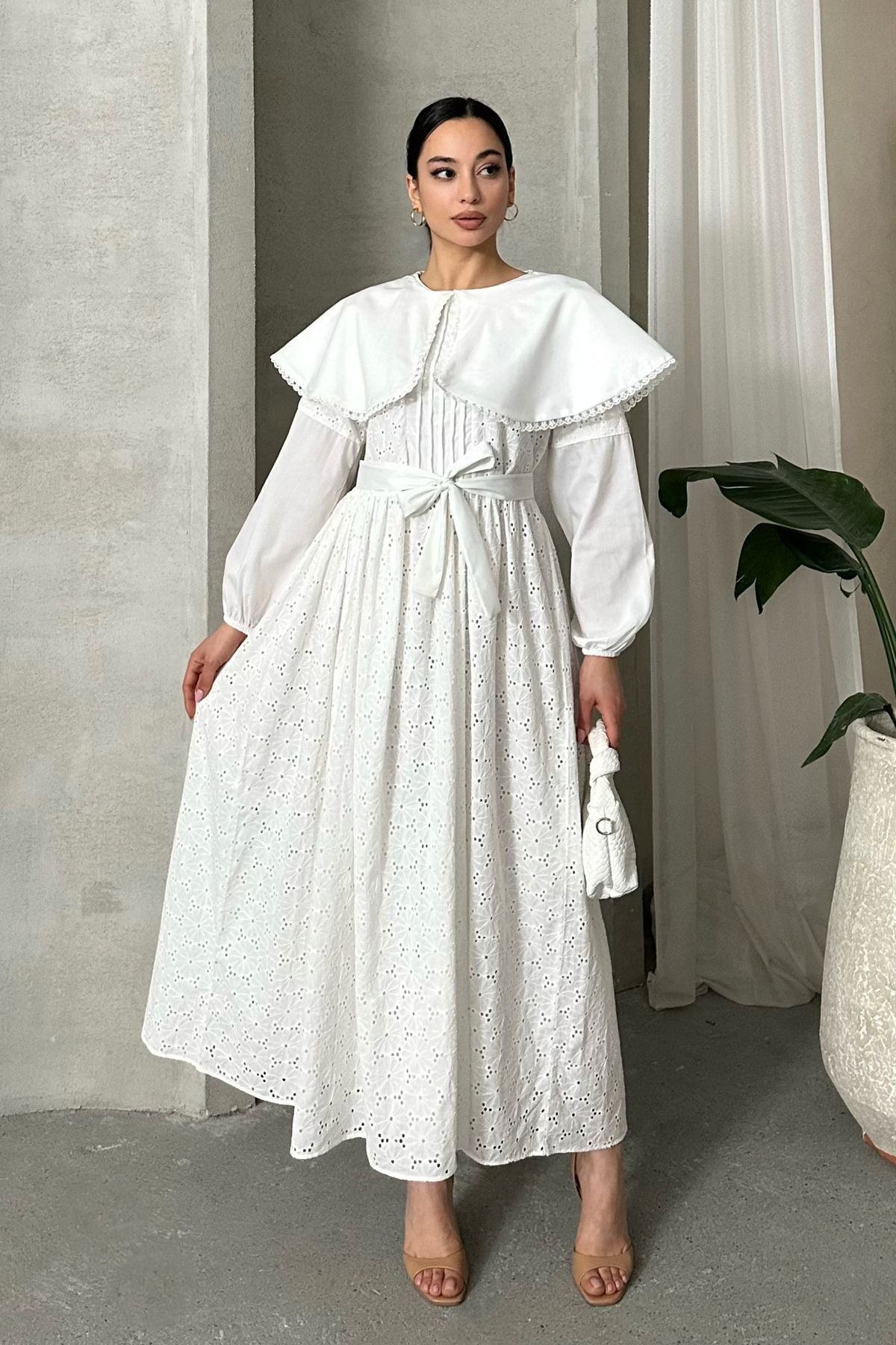 IMPORTED SPECIAL DESIGN CAPE COLLAR LINED BELT 100% COTTON FISTO DRESS SUITABLE FOR HIJAB