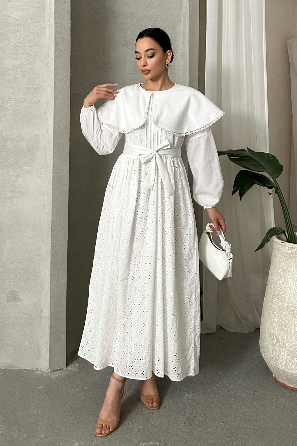 IMPORTED SPECIAL DESIGN CAPE COLLAR LINED BELT 100% COTTON FISTO DRESS SUITABLE FOR HIJAB