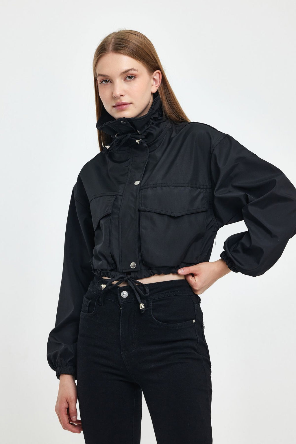 Bondit Double Pocket Rope Tied Seasonal Crop Jacket