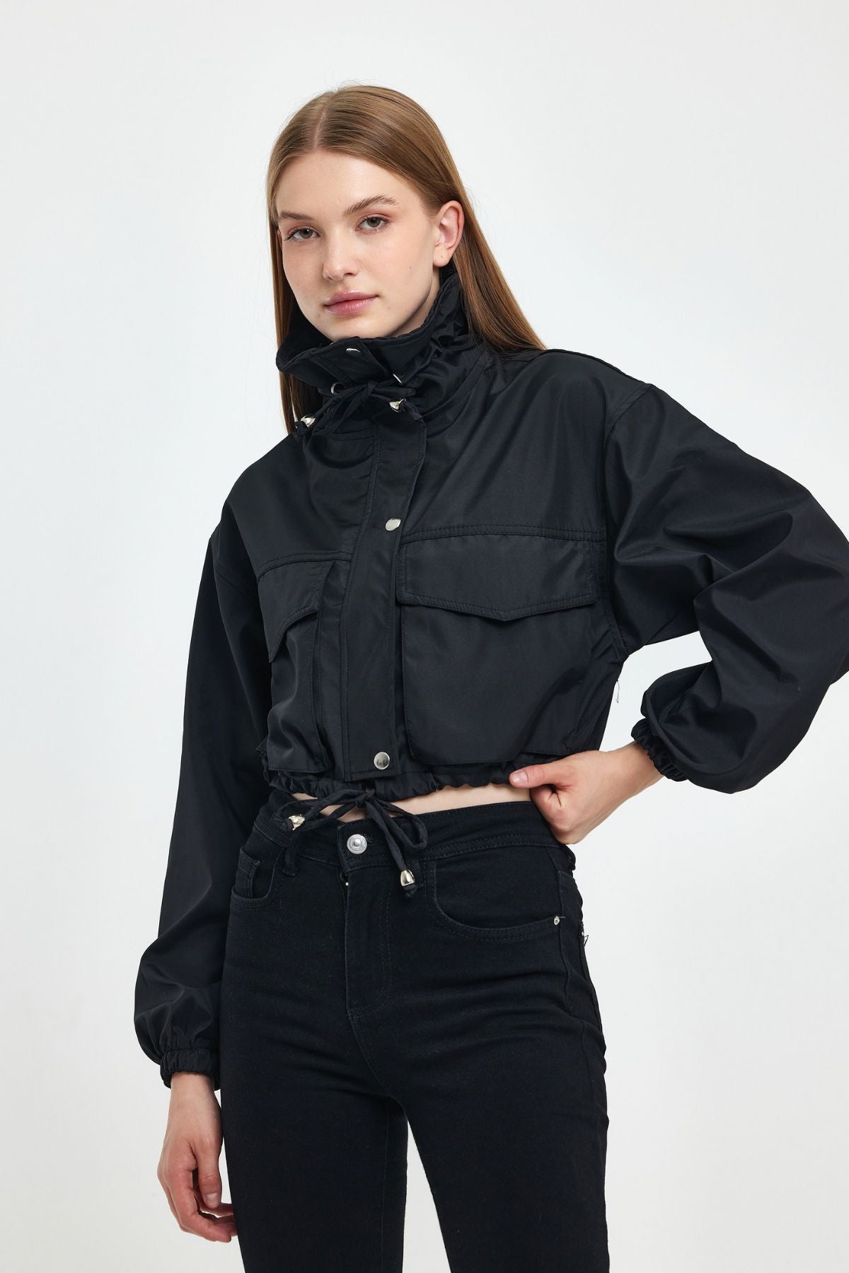 Bondit Double Pocket Rope Tied Seasonal Crop Jacket
