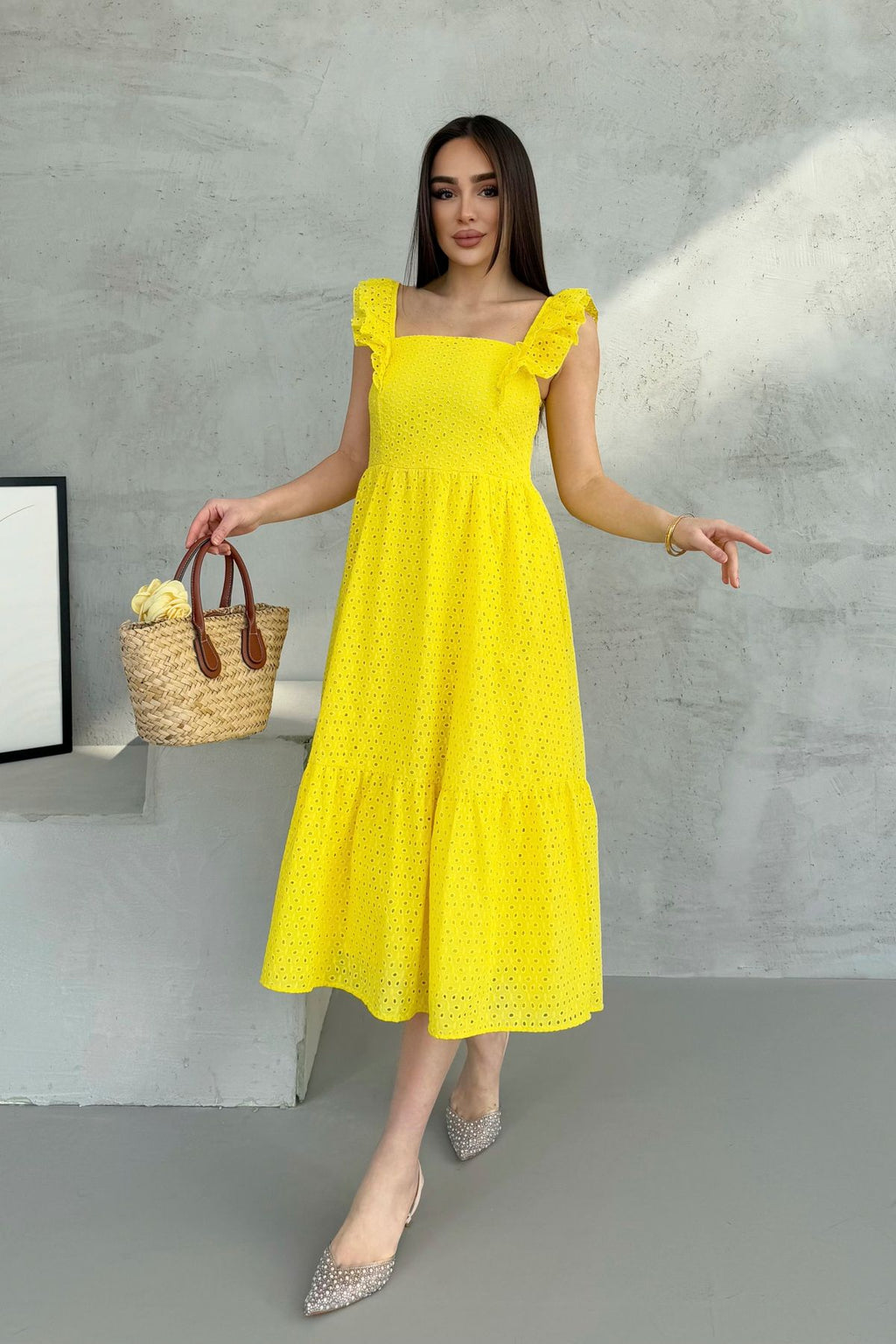 100% Viscose Bohemian Alaçatı Dress Shoulder Strap Lace Viscose Dress