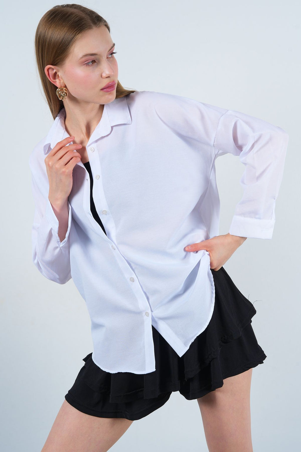 SS24 Oversize Poplin Kumaş Cepli Uzun Kollu Pamuk Gömlek