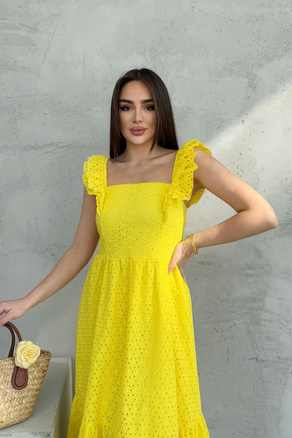 100% Viscose Bohemian Alaçatı Dress Shoulder Strap Lace Viscose Dress