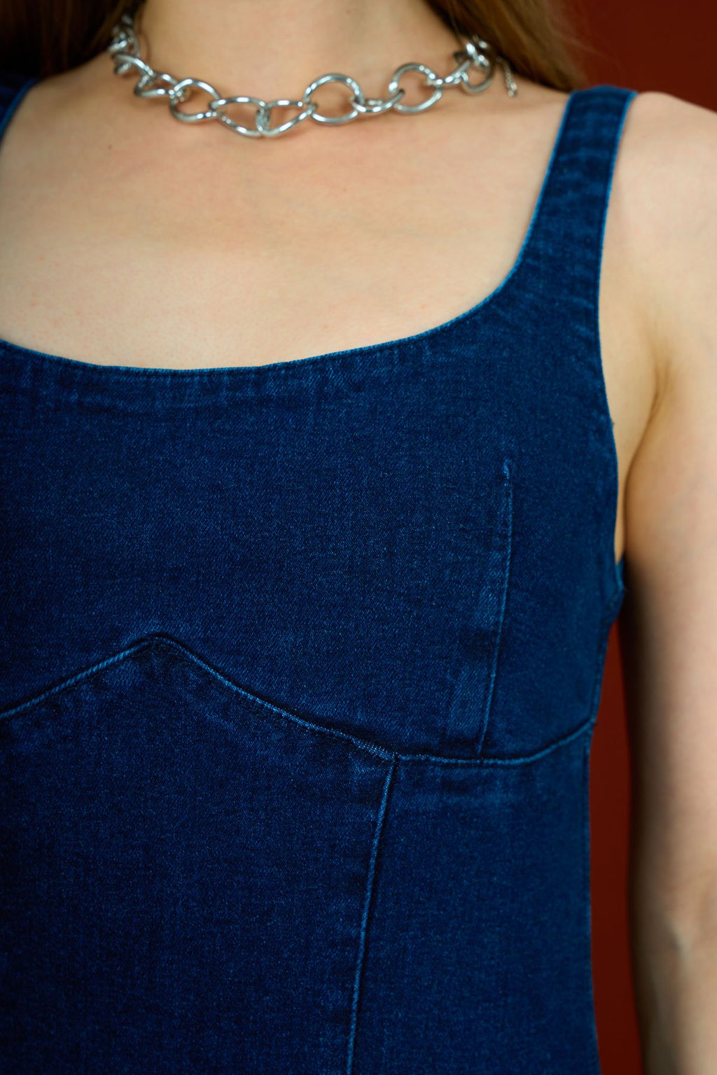 Strap Back Zipper Long Denim Jeans Dress